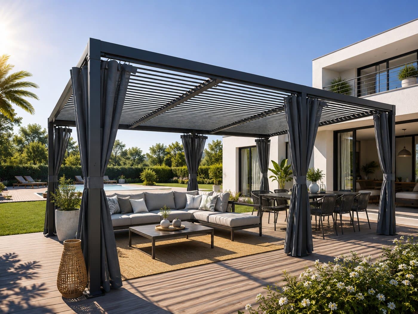 Jopergola Confort — pergola bioclimatique à lames orientables installée au Luxembourg